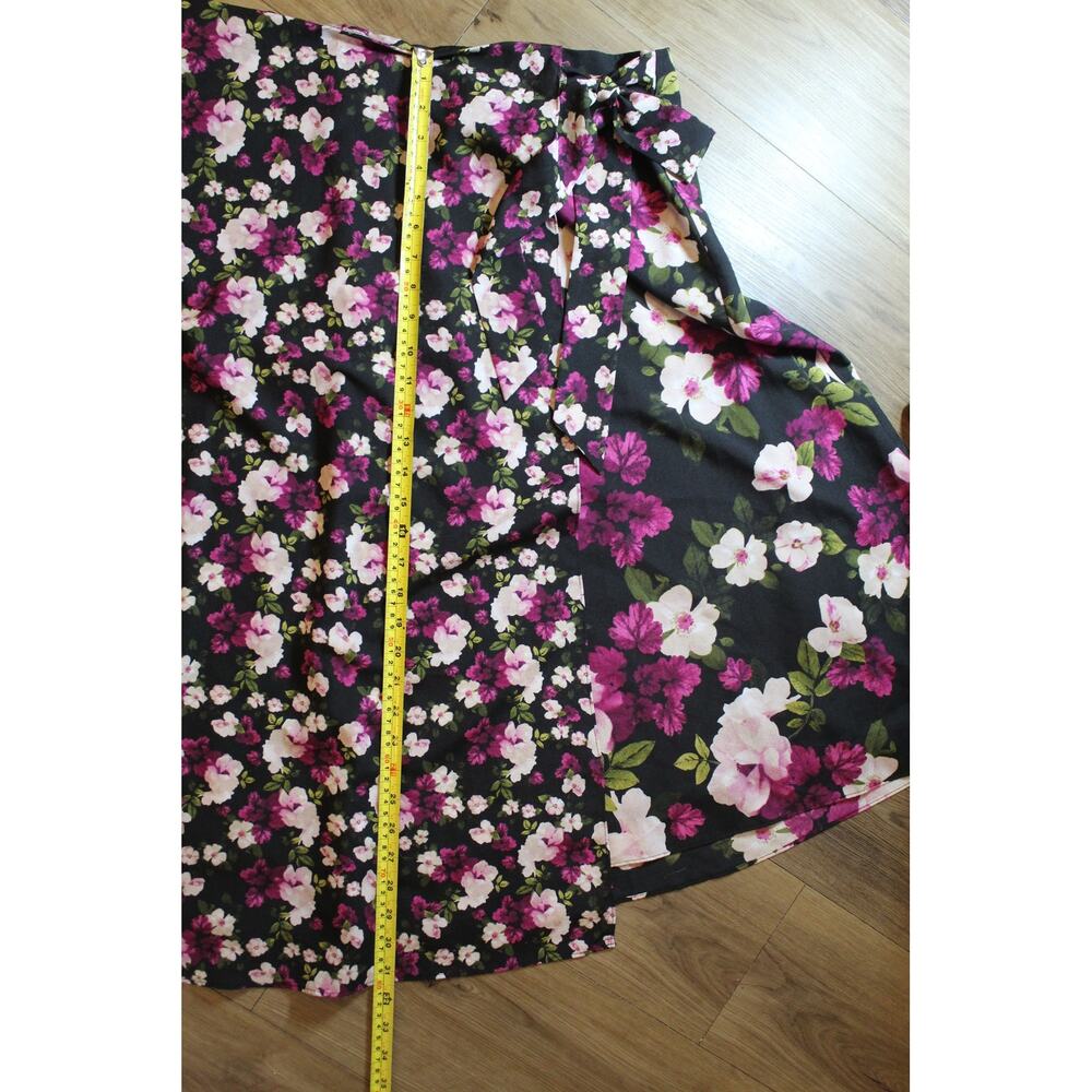 Calvin Klein Floral Faux Wrap A-Line Midi Skirt Black Pink White Women’s 18W - Picture 6 of 8